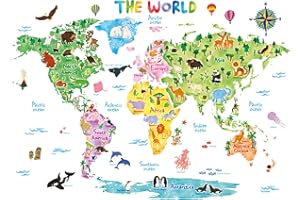 DECOWALL DL3-1615 X-Large Animal World Map Kids Wall Stickers (61x43 inch) Decals Peel and Stick Removable for Nursery Bedroo