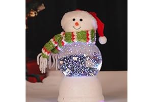 LEYUPEAK Lighted Christmas Snowman Figurines Musical Snow Globe Lantern with Timer Acrylic LED Snowman Snow Globe with Swirling Glitter Light up Snowman Indoor Holiday Christmas Decoration, with Santa Hat