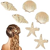 Heclia Seashell Barrette 6pcs Shell Claw Clip Summer Holiday Beach Hairs Accessories Gold Starfish Hair Clip Small Metal Conch Seashell Hair Clips Mermaid Shell Accessories for Women for Beach Party