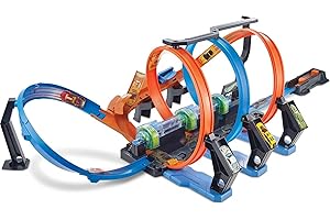 Hot Wheels Track Set and Toy Car, Large-Scale Motorized Track with 3 Corkscrew Loops, 3 Crash Zones and Toy Storage (Amazon Exclusive)