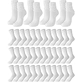 Shihanee 24 Pairs Womens Slouch Crew Socks White Scrunch Knit Ribbed Retro Mid Calf Boot Socks for Boot Sneakers Daily Wear Casual Athletic Neutral Aesthetic Back to School Accessories
