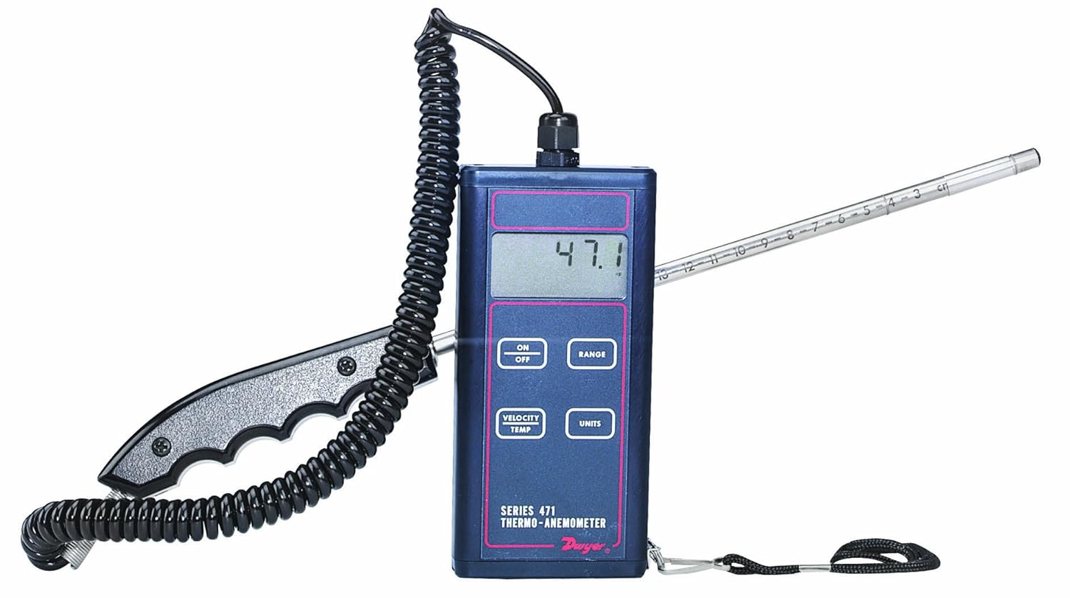 Dwyer 471B Digital ThermoAnemometer with HotWire Probe, 0 to 30 m/s