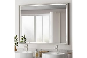 QueenFun 40 x 30 Brushed Nickel Bathroom Mirror, Beveled Framed Rectangle With Anti-Rust Frame, Shatterproof, Vertical/Horizontal Wall-Mounted