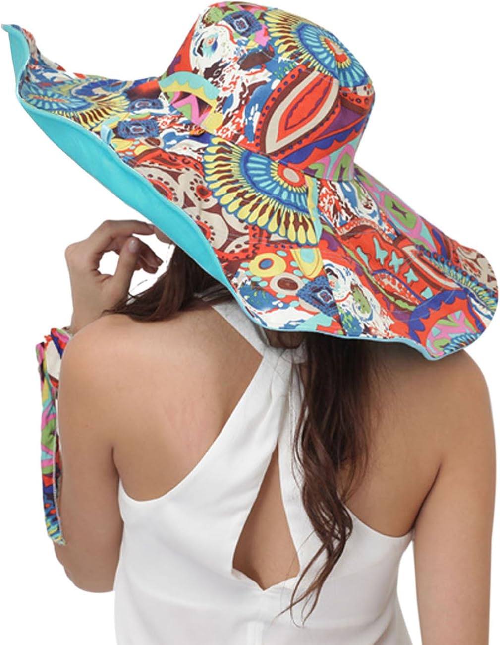 Women's Foldable Floppy Reversible Travel Beach Sun Visor Hat Wide Brim UPF 50+ Blue: Clothing