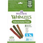 Whimzees Wellness Stix Natural Dog Dental Treat, Chews, Freshens Breath, Small Size Sticks, 14.81 oz Bag, 28 Count
