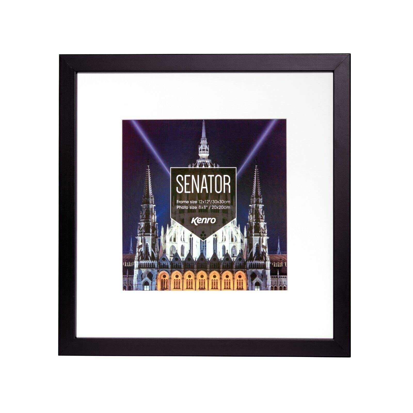 Kenro Senator Black Wood Photo Frame 8x8 Inch / 20x20cm with White Mat for Photo 6x6 Inch / 15x15cm - SNF1515B