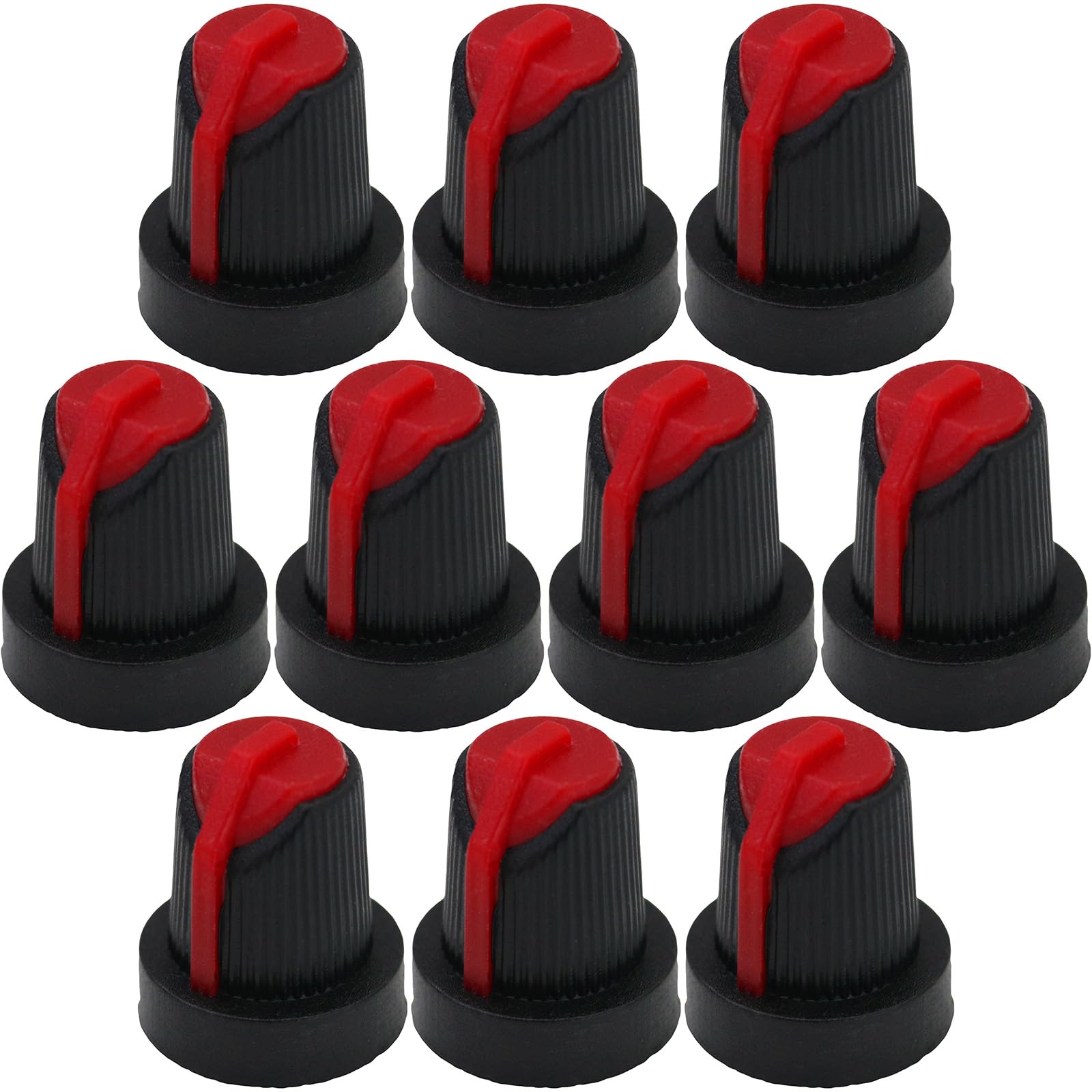 6mm Splined Hole AG5 Black Body Plastic Colour Indicator Control Knob Pack of 10 (Red)