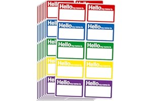 L LIKED 200 Pcs Hello My Name is Stickers, 3.5x2.25 in Colorful Adhesive Name Tag Stickers for Clothes, Kids, School Activiti