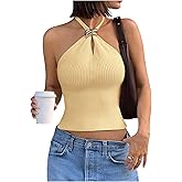 Verdusa Women's Sexy Ribbed Halter Tops Sleeveless Cropped Going Out Tops for Date Night