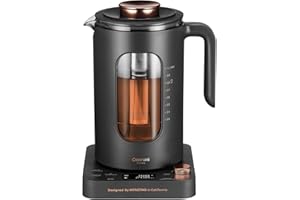 Electric Tea Kettle, INTASTING Glass Electric Kettle with tea Infuser and Precise knob temperature control, 1200W Fast Heating, BPA-Free, Easy to Clean, for Tea and coffee, 1 Liter (Dark Gray)