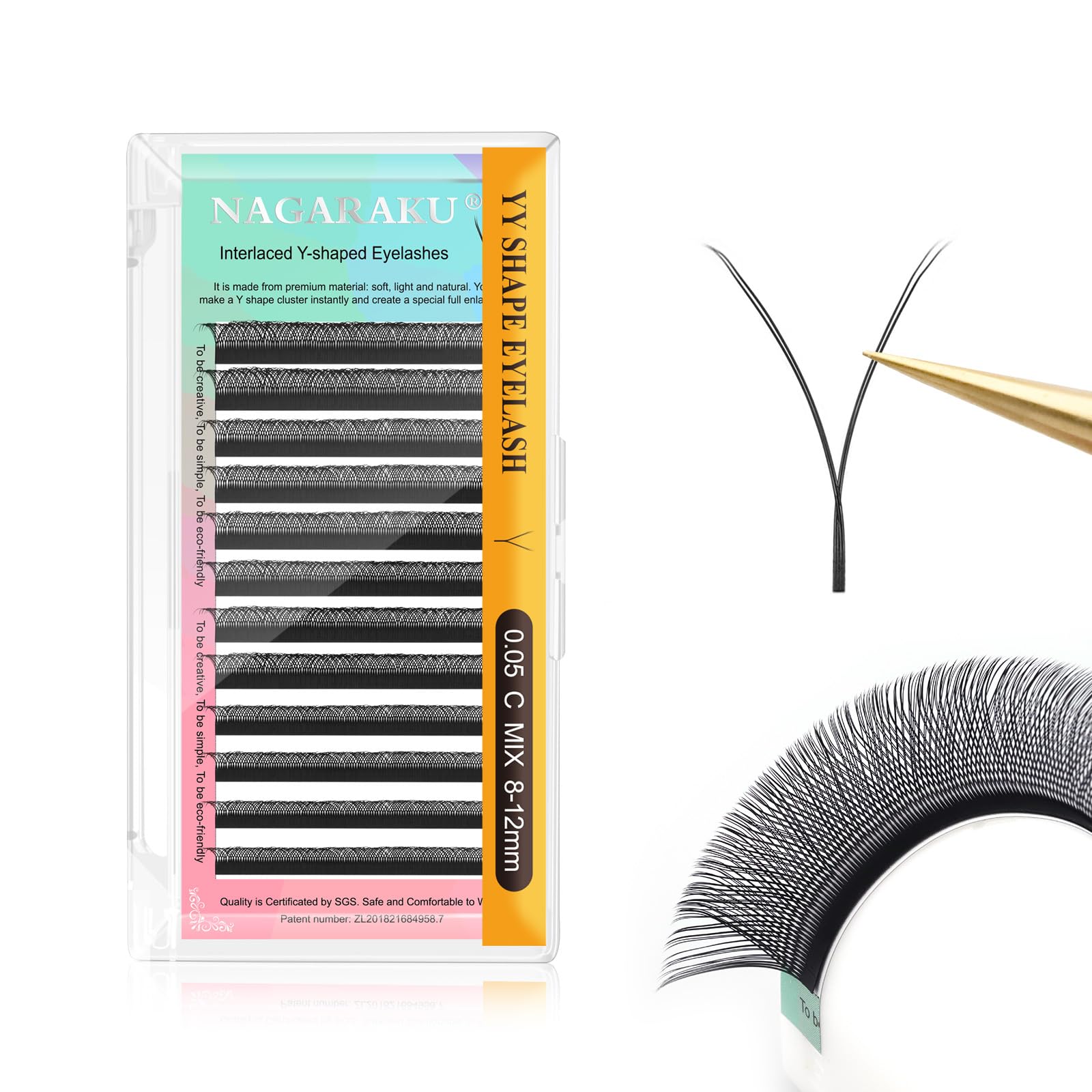 NAGARAKU YY Eyelash Extensions Supplies Y Lash Premade Fans 4D Russian Volume Cross YY Eyelashes Handwoven Y Shaped Mesh Technology Wispy Crisscross Cluster Matte Black 12 Rows(0.05 C Curl 8-12mm）