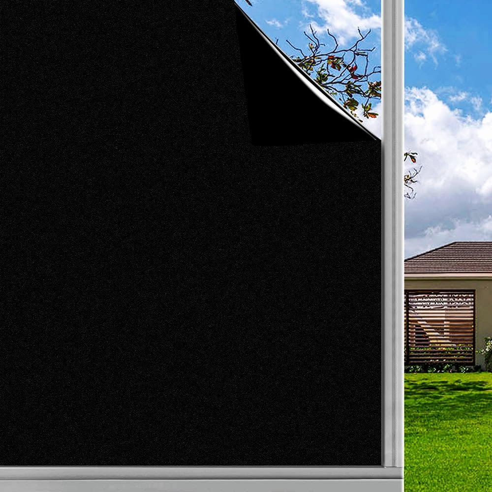 Photo 1 of Finnez Blackout Window Privacy Film No Glue Necesary Static Cling,Anti-UV,Black Window Film 100% Light Blocking for Home Or Office