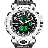 Gosasa Military Style Digital Analog Watch, Large Face 2.2", 50m Water Resistant, Dual Time Zone, Alarm, LED Backlight, Stopwatch, PU Strap