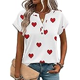 Zeagoo Women Tops Summer Short Sleeve T Shirts V Neck Dressy Casual Work Blouses Fashion Boho Clothes S-3XL