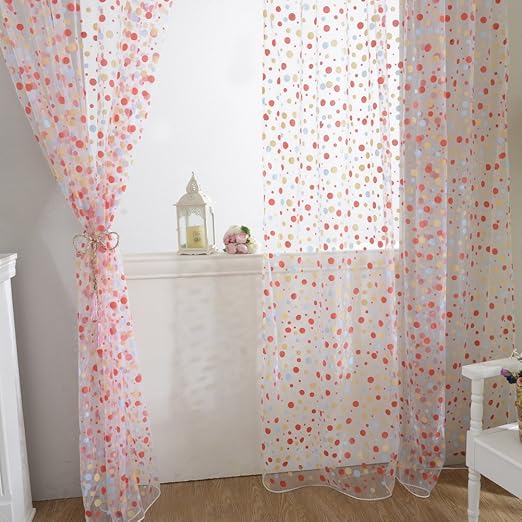 Amazon Com Edal Polka Dots Drape Panel Sheer Scarf Valance Tulle