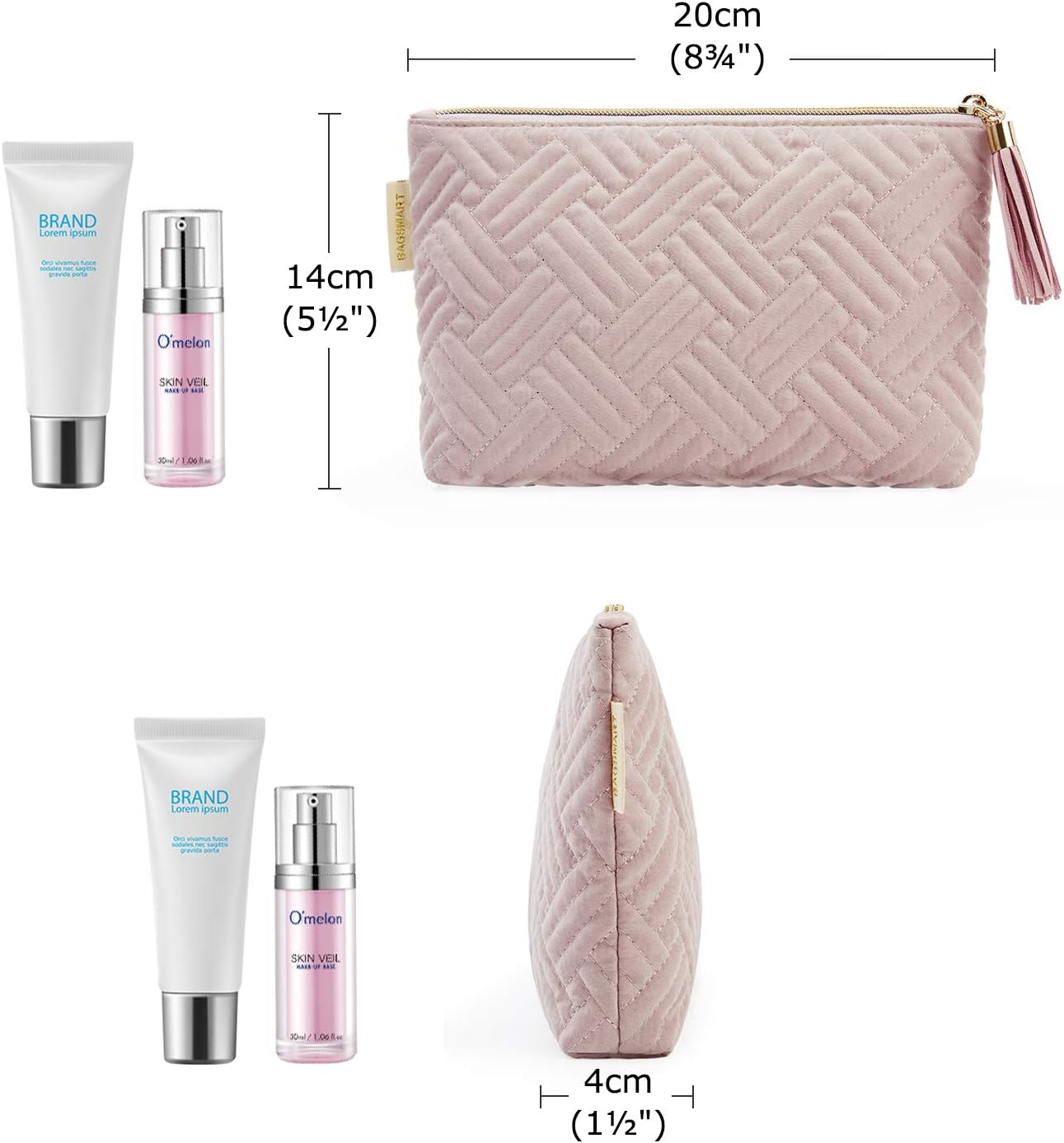 Cosmetic Bag for Women, BAGSMART 2 Pcs Small Makeup Bag for Purse Travel Cosmetic Pouch for Makeup Brushes Lipsticks Electonic Accessories, Pink+Black