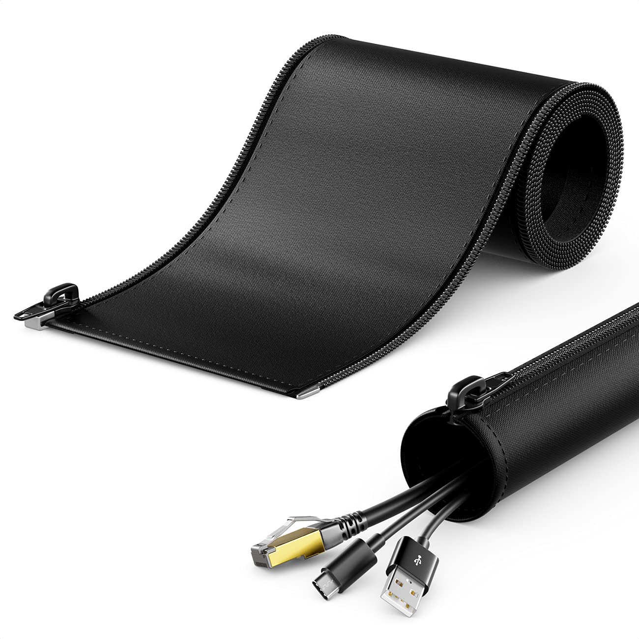 deleyCON 4.92ft. Cable Conduit with zip Closure 1.57'' Inch Diameter Cable Management Cable Channel Cable Protection Robust Nylon Cable Sheath Home Office Desk Black (MK4742)