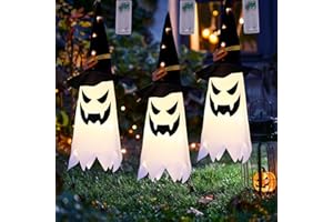 AECCN Halloween Decorations Outdoor, 80CM Large Hanging Glowing Ghost Witch Hat Decor Outside, Long Life & High Light, Indoor Halloween Lights for Porch and Courtyard Tree Decorations(3-pcs)