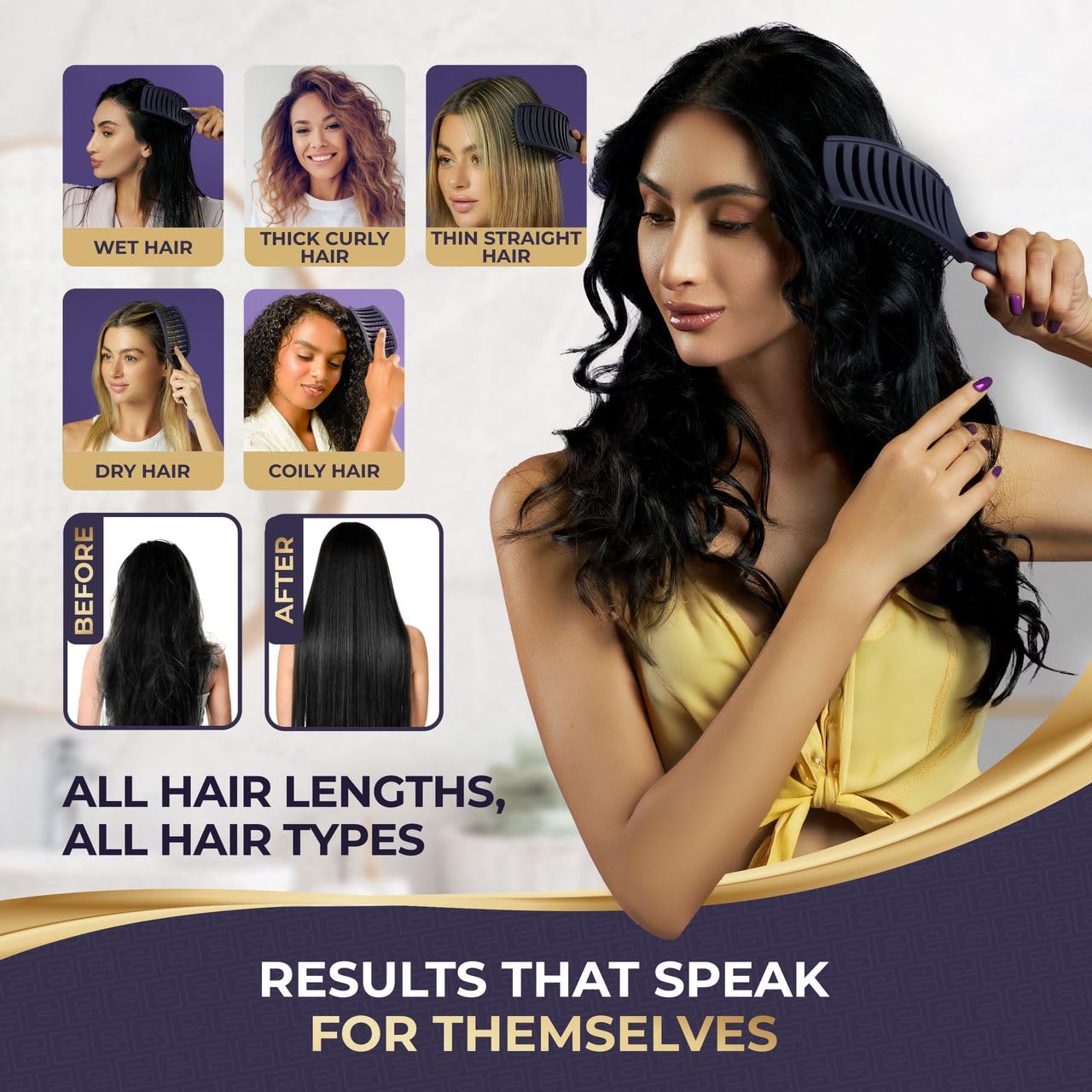 Vented Detangling Brush for Wet or Dry, Thick, Coily, and Curly Hair | Curved Vent Brush for Blow Drying