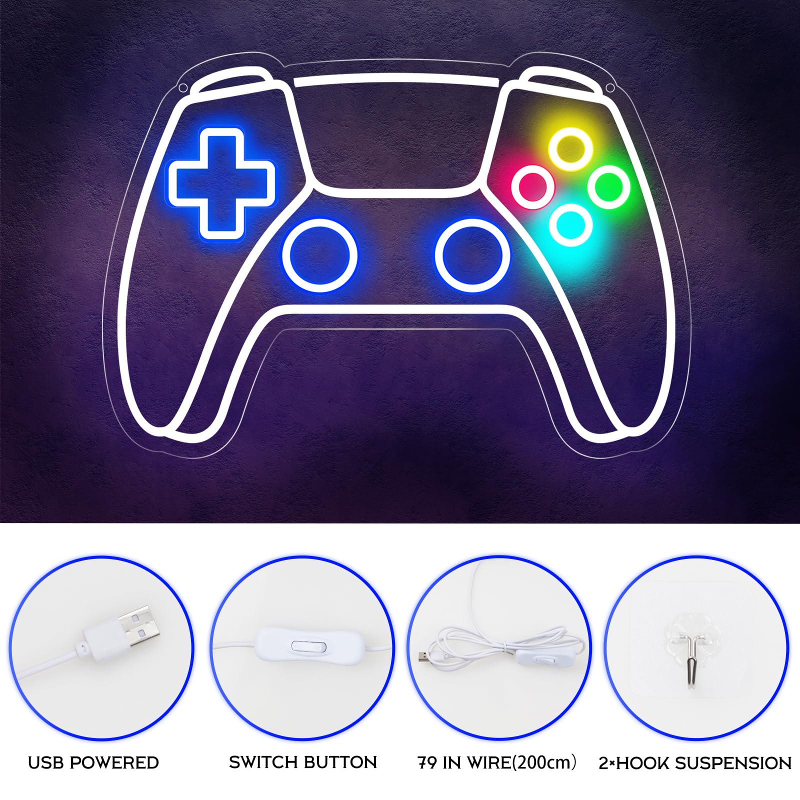 Gamer Neon Sign, Gamepad Shaped LED Neon Sign for Gamer Room Decor, Gaming Neon Sign for Boys Room Decor, Neon Gaming Sign for Gaming Wall Decor, USB Powered Gamer Gifts for Teens, Boys, Kids