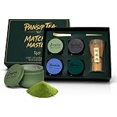 PANSIPTEA Ceremonial Matcha Set, 4 Single-Cultivar Matcha Powder Tins, 80g | 4 x 20g single-cultivar matcha tins, USDA Organic, bamboo matcha whisk and bamboo scoop, for side-by-side tasting