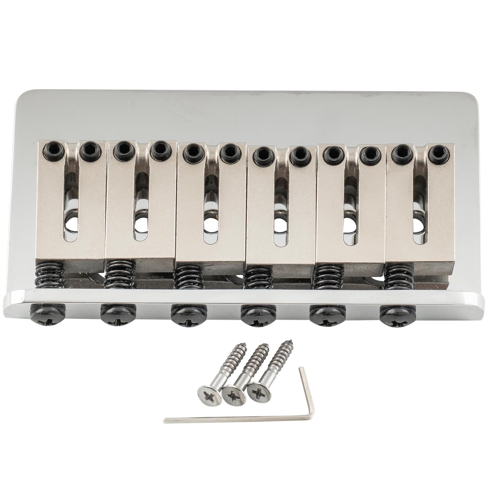 Musiclily Ultra 52.5mm (2-1/16 inch) String Spacing Offset-Saddle Hardtail Fixed Bridge Non-Tremolo Bridge for Strat Tele Style Electric Guitar, Chrome
