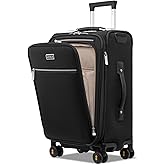 LEVEL8 Carry On Luggage with Compartment, 20 Inch Softside Expandable Travel Suitcase with Spinner Wheels, Top Opening Luggage, Men and Women, Black