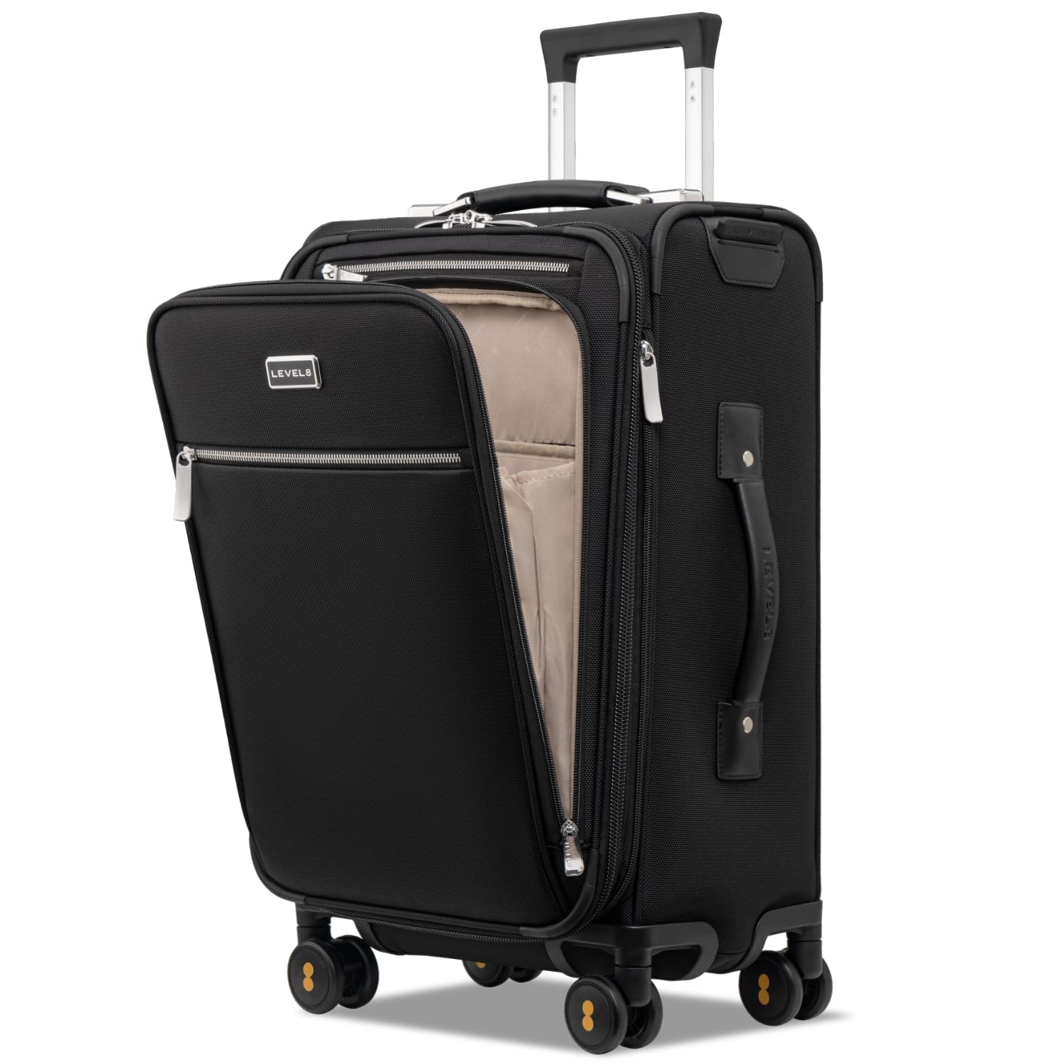 Photo 1 of LEVEL8 Carry On Luggage with Compartment, 20 Inch Softside Expandable Travel Rolling Suitcase with Spinner Wheels, Tsa Locks, Men and Women, Black