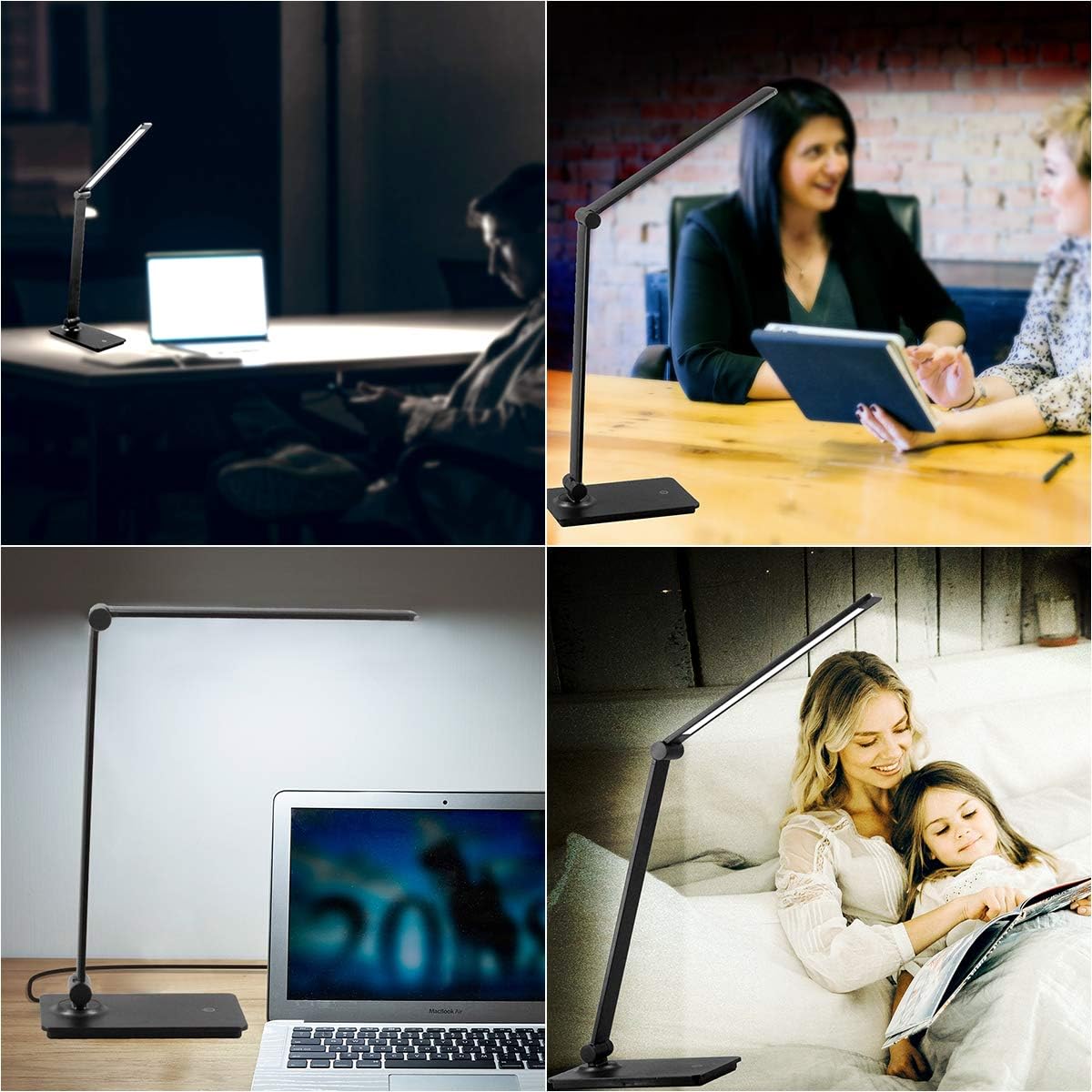LED Desk Lamp, Touch Control Desk Lamp with 3 Levels Brightness, Dimmable Office Lamp with Adjustable Arm, Foldable Table Desk Lamp for Table Bedroom Bedside Office Study, 5000K, 8W, Black: Home & Kitchen