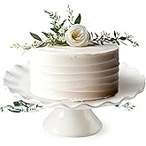 YHOJOY White Cake Stand, 10 Inch Cake Stands for Tea Party, Round Dessert Stand for 8 Inch Cake, Small Cake Plate Cupcake Stand for Dessert Table Display, Ruffle Trim