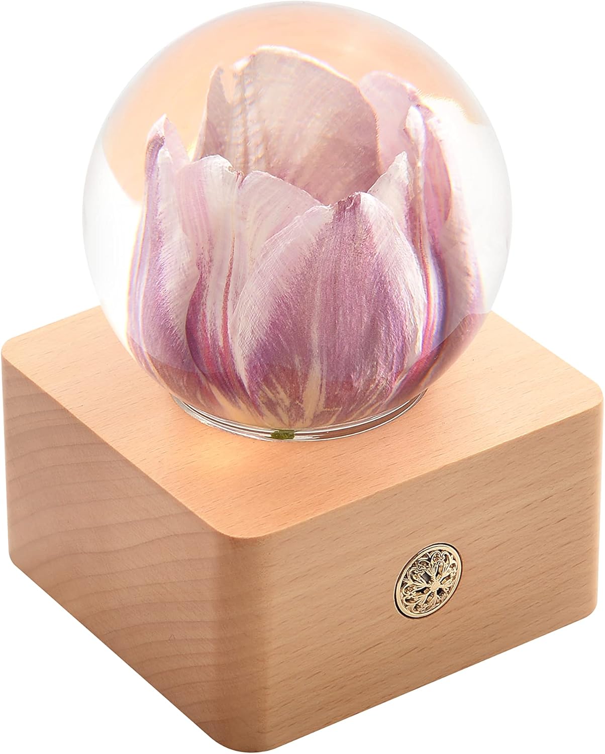 Snow Globes - MISS LI GARDEN Forever Flowers Pink Tulip in 3D Crystal Ball with LED Lights,Elegant Present for Girlfriend Wife Mom Women Enchanted Birthday Anniversary Wedding Home Décor