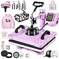 AKEYDIY 8 in 1 Heat Press Machine Professional Sublimation Machine 12" X 15"Swing Away Shirt Printing Heat Transfer Digital Industrial-Quality Heat Press Machine for T Shirts Mug Hat Plate Pink Purple