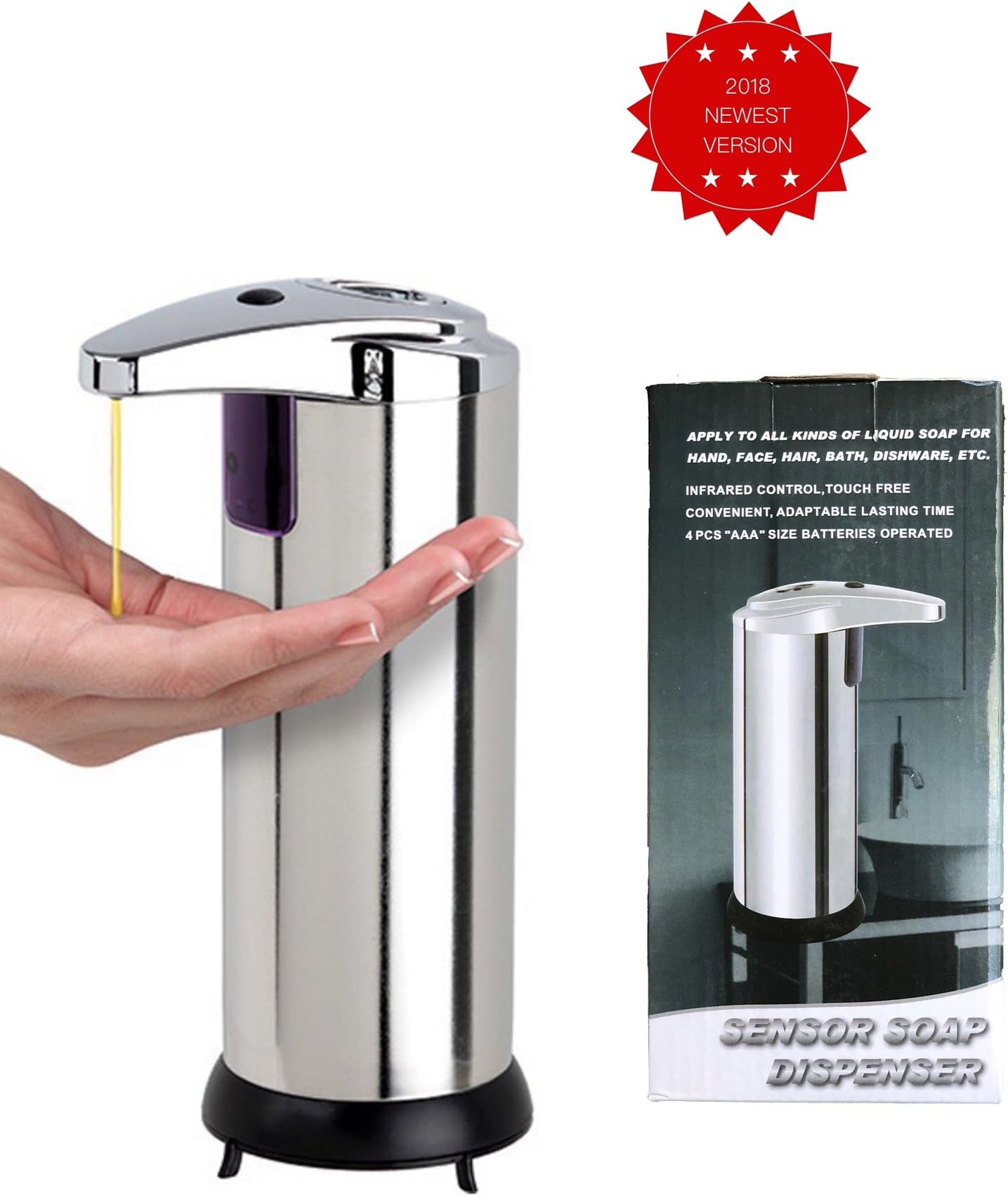 Hbd Gadgets Soap Dispenser, Automatic Hands Free, IR Infrared Motion Sensor, Stainless Steel, [2018 Newest Version], Water Resistant
