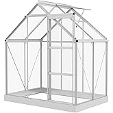 Outsunny 6' x 4' Polycarbonate Greenhouse, Walk-in Greenhouse with Sliding Door, Adjustable Vent, Aluminium Frame and Foundat