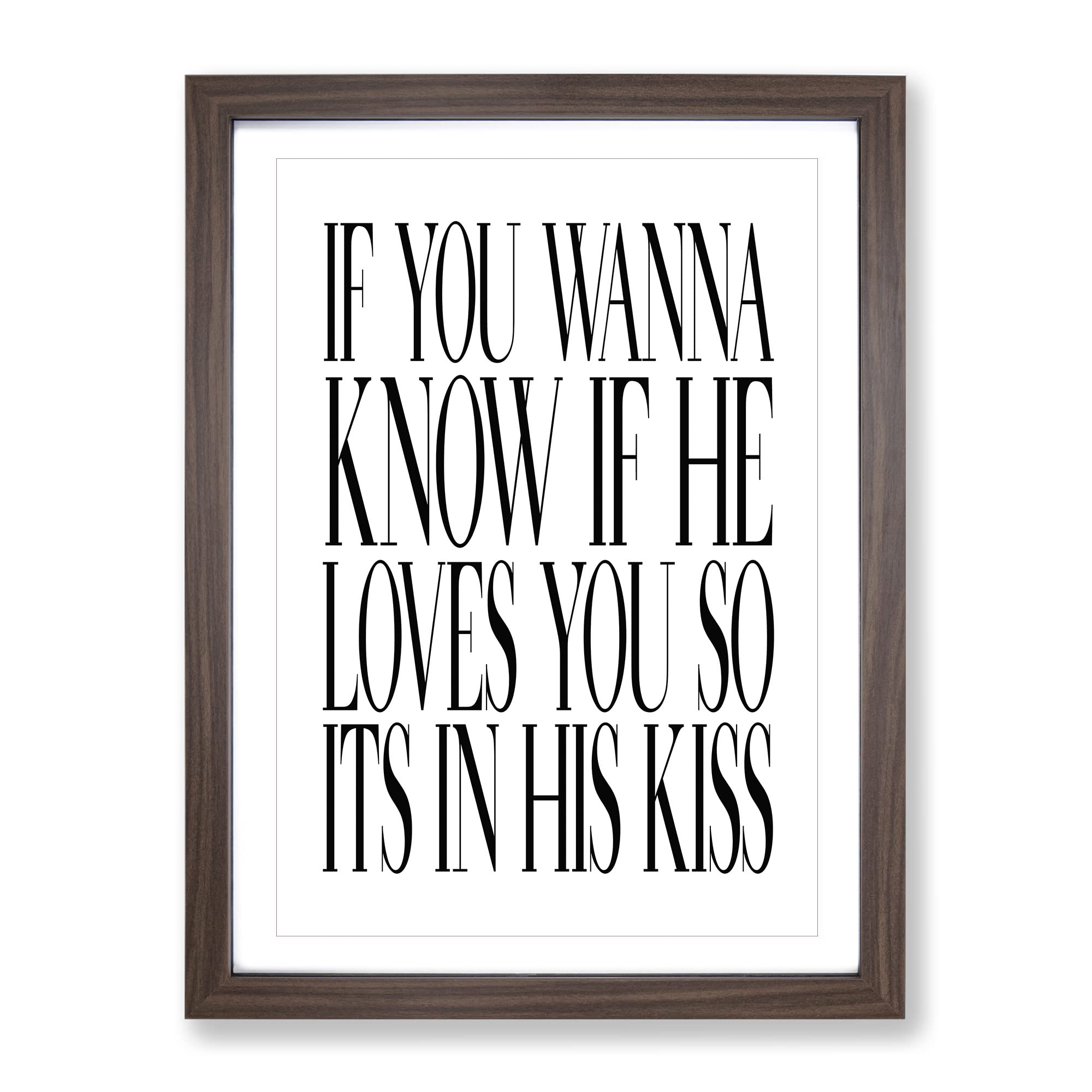Its In His Kiss Typography Quote Framed Wall Art Print, Ready to Hang Picture for Living Room Bedroom Home Office Décor, Walnut A4 (34 x 25 cm)
