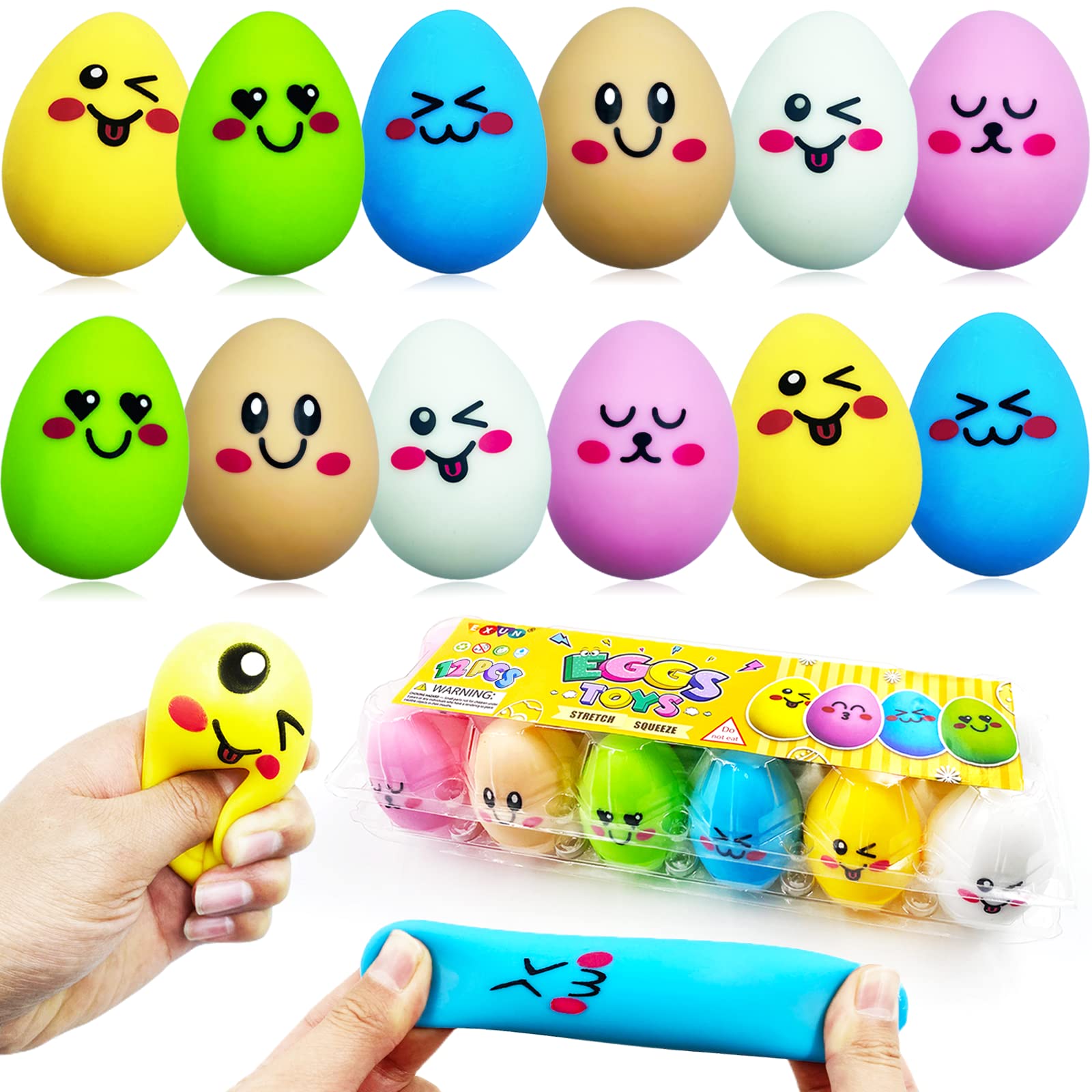 Exun Easter Eggs Basket Stuffers, Squishy Toy, 12 Pack Stress Relief Sensory Toys for Kids Boys Girls Toddlers, Great Gift Set for Easter Hunts and Party Favor