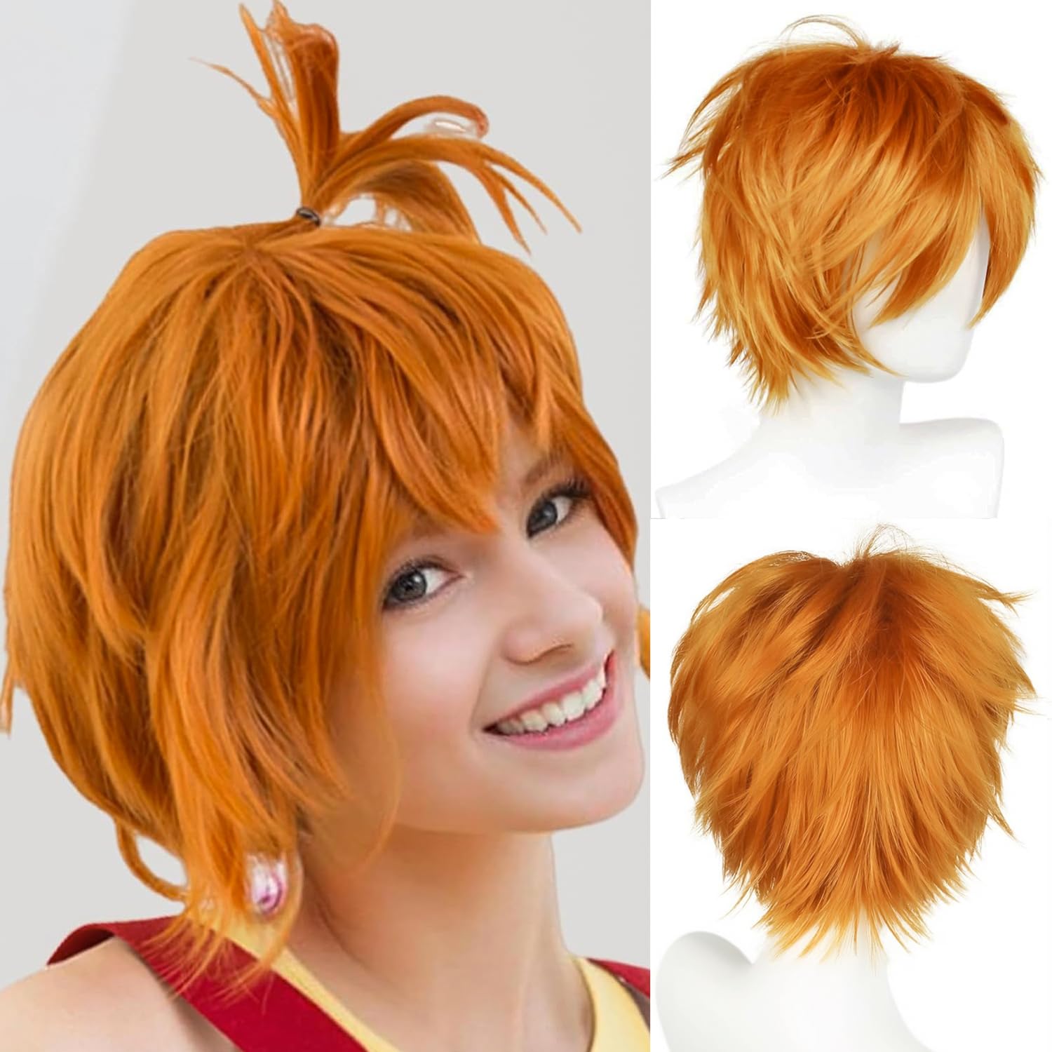 YEESHEDO Unisex Light Orange Short Bob Anime Cosplay Wigs Full Natural Layer Straight Fluffy Hair Costume Party Fancy Dress Wig for Women Men — image 1