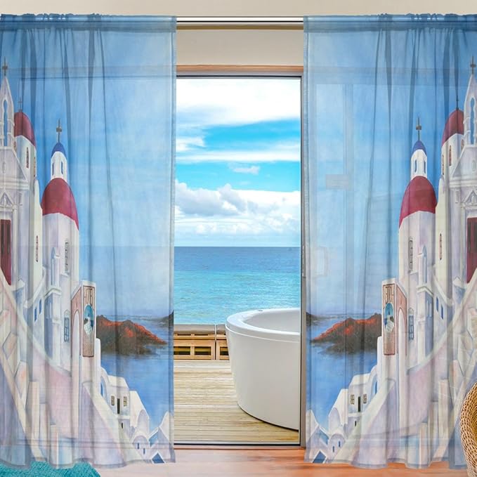 Sheer Voile Fenster Vorhang Tropische Palme Meer Bedrucktes