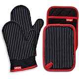Oven Mitts and Pot Holders Set, Heat Resistant Oven Mitts Gloves Set Hot Pads for Kitchen Cooking Grill, Pure Cotton and Terr