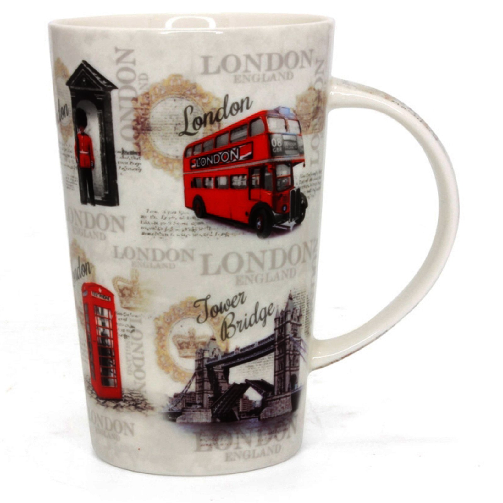 The Leonardo Collection Vintage London Latte Mug for Hot Drinks | Fine China Printed Coffee Cups for Kitchen & Home | Reusable Tea and Coffee Mugs for Every Occasion & All Type of Drinks