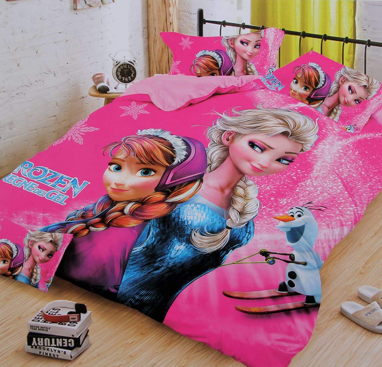 Fablicious Frozen Cartoon Print Bedsheet for Girls Kids Double Bed