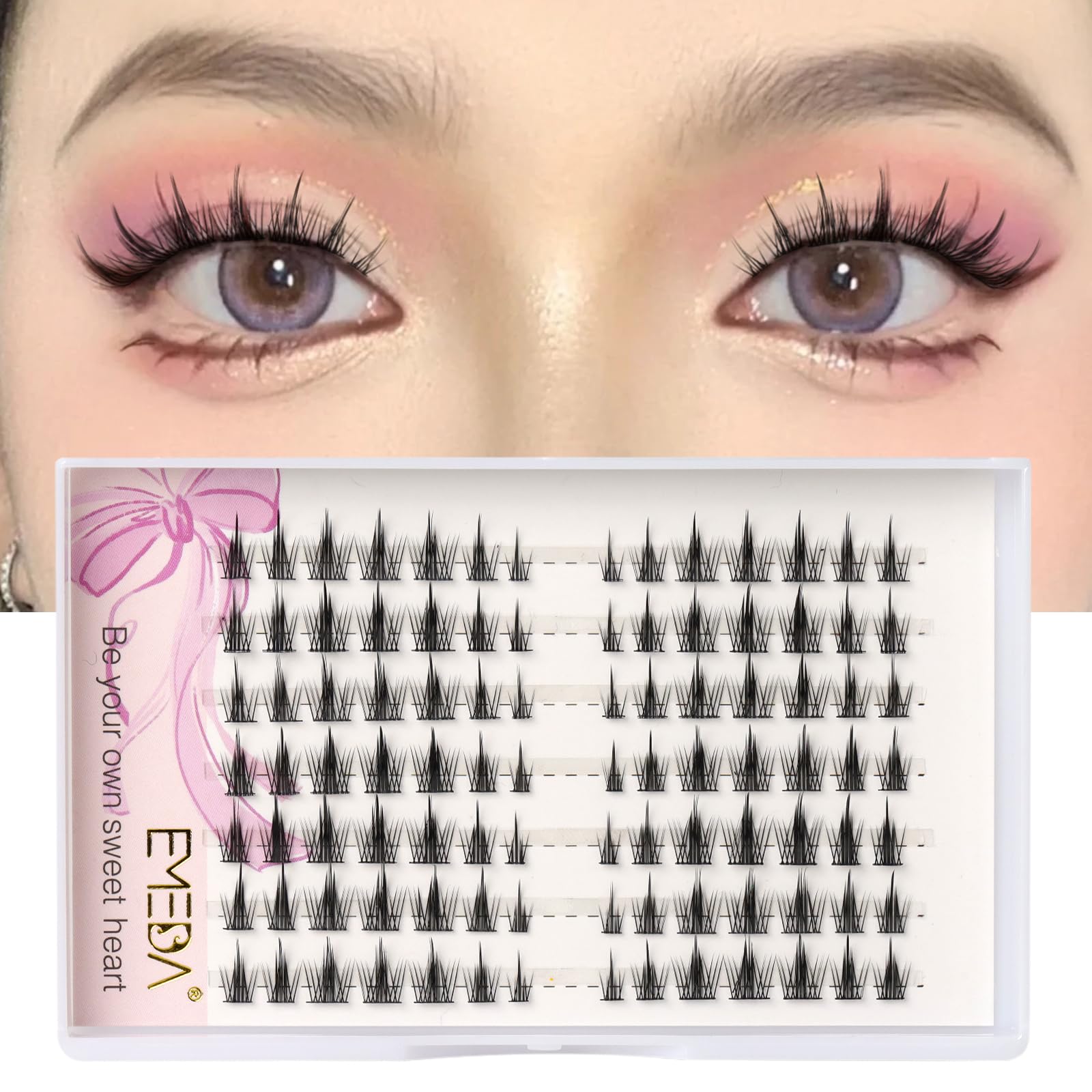 EMEDA Cluster Lashes 98 Pcs Manga eyelashes DIY 7 Styles Cat Eye Lashes C Curl Natural False Lashes DIY Cluster Eyelashes Soft And Thin Band Lash Extensions Manga Lash Kit (Fairy lashes)