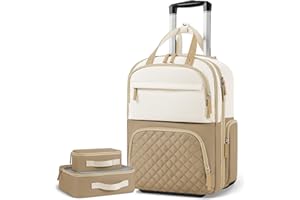 ZOMFELT Carry On Underseat Multi-functional,17-inch Rolling Lightweight Overnight Suitcase, Wheeled Carry On Case for Airplanes, Travel Carry on Suitcase with Wheels for Women Work Travel,Beige