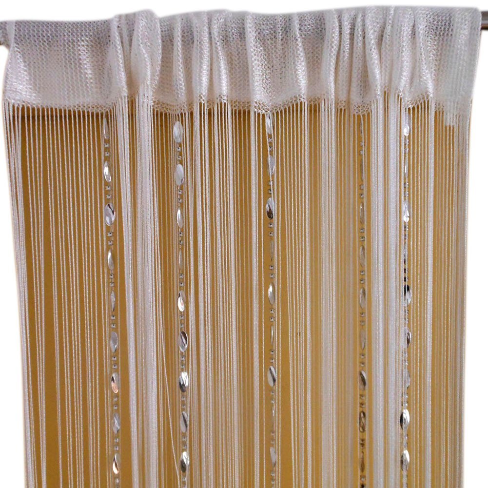 ZiDeTang Beaded Door Curtain Décor Sheer Tassel Closet Drapes Room Divider Curtain Color Champagne