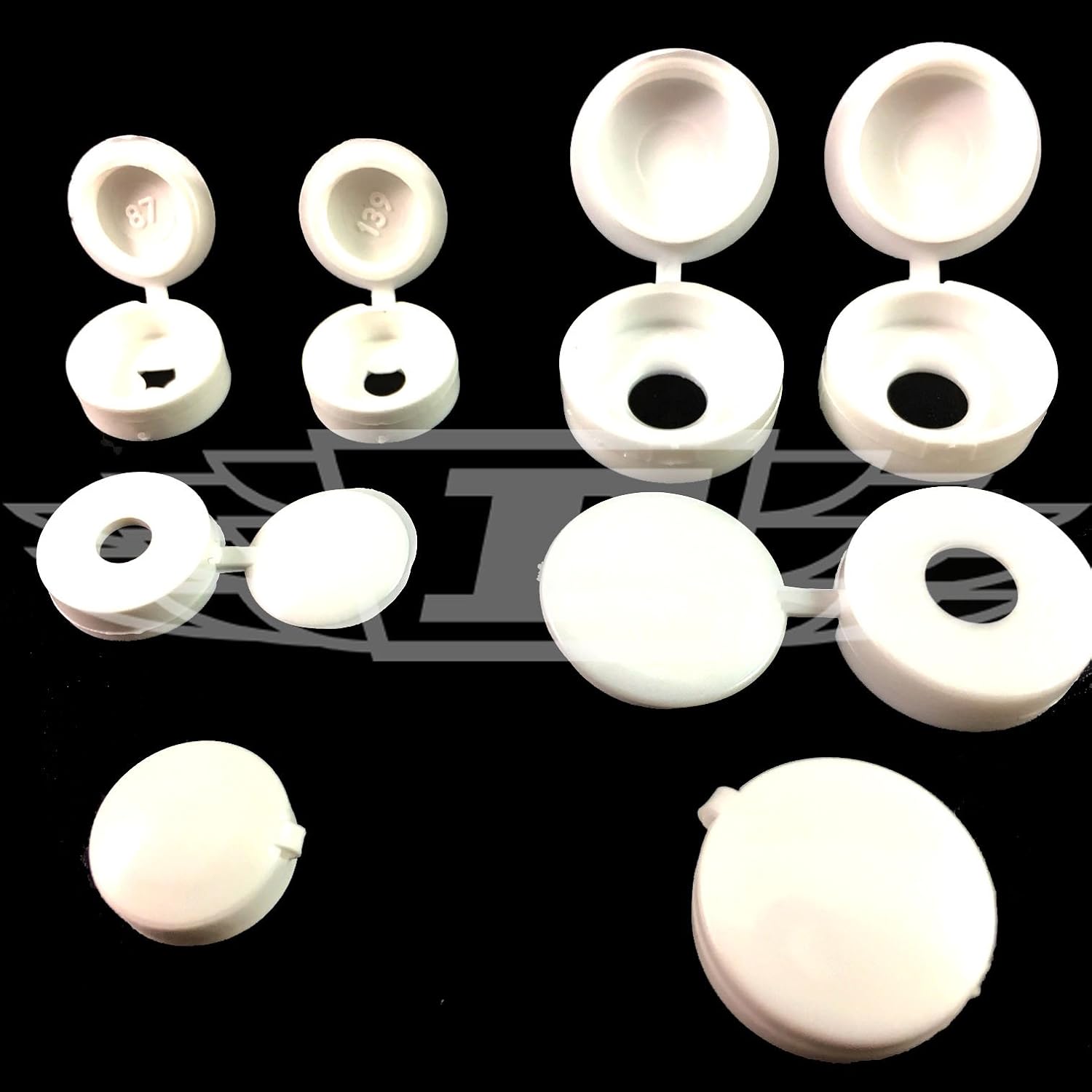 25 x WHITE, SMALL PLASTIC HINGED SCREW COVER CAPS SELECT YOUR COLOUR