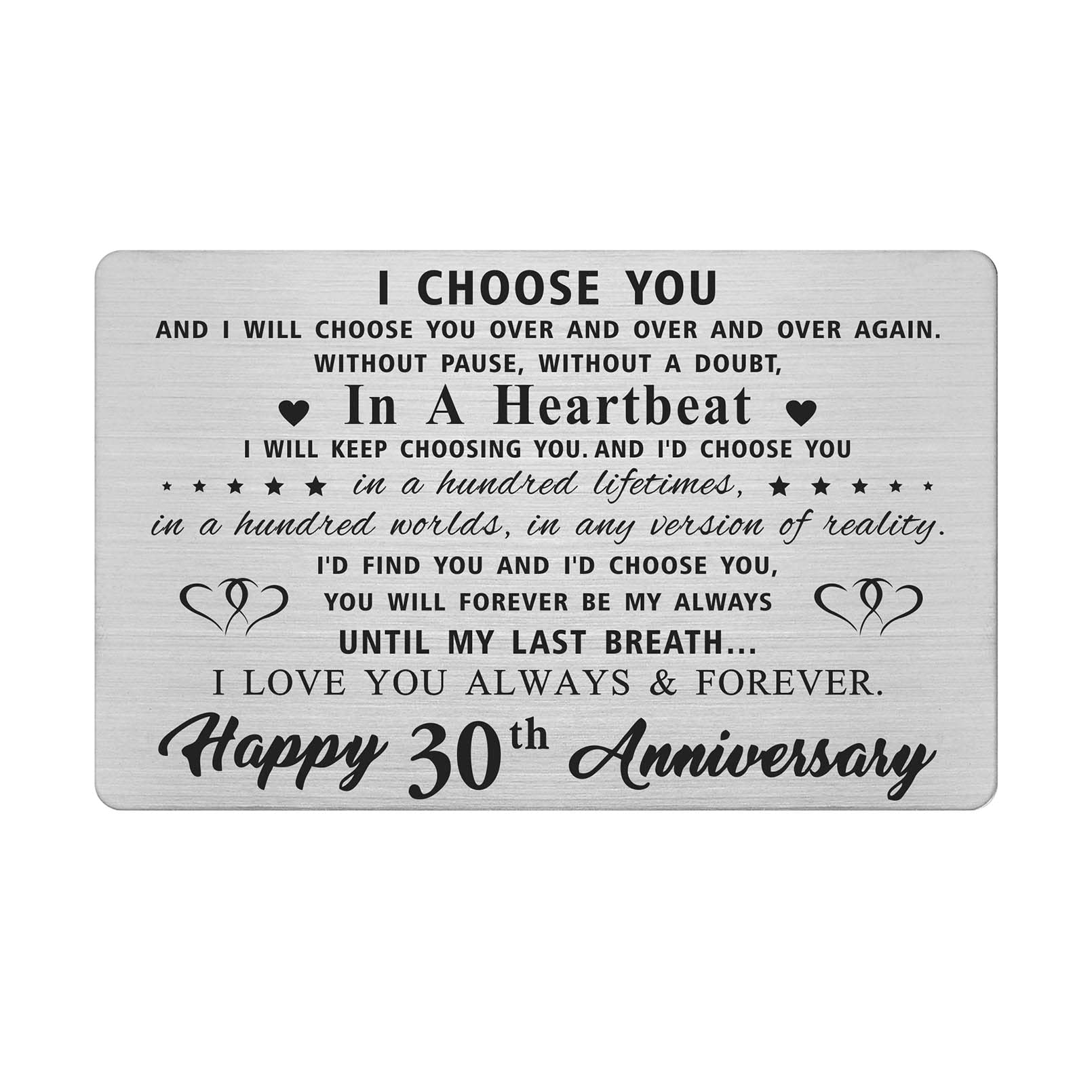 30 Year Anniversary Card Gifts for Him Men, Happy 30th Wedding Anniversary Cards Gifts for Men, Engraved Metal Wallet Insert