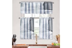 MCALK Grey Abstract Kitchen Curtains Tiers and Valances Set 3 Piece for Windows Modern Art Kitchen Window Curtains Set,Contemporary Trendy Valances for Living Room(36" Tiers Set)