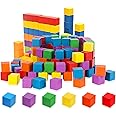 Cube Blocks, 200 Pack Colorful Square Wooden Building Blocks, Baby Shower Decorating Cubes, Puzzle Making and DIY Craft