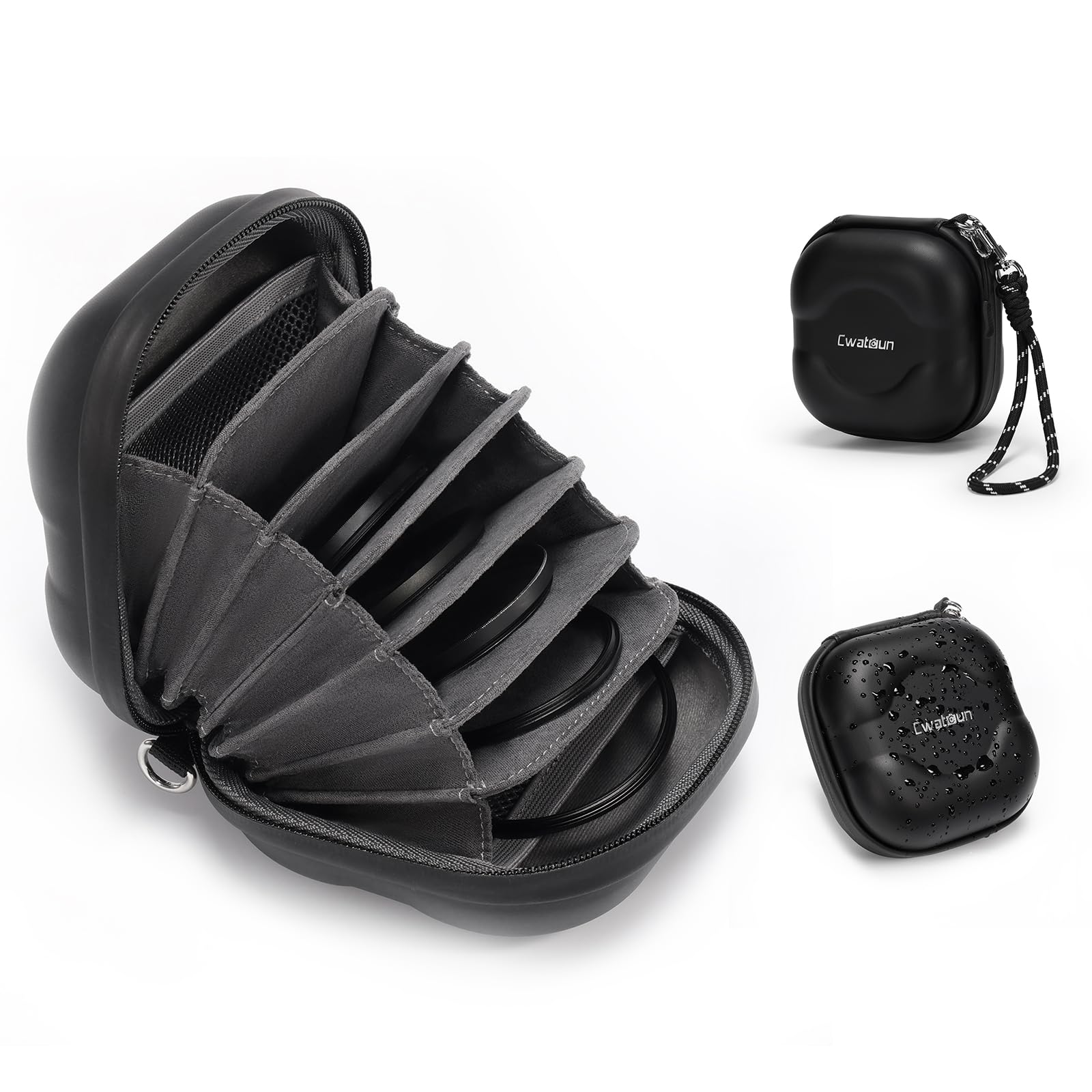 Cwatcun Hard Shell Lens Filter Case, Camera Filter Case for 7 Filters Up to 100mm with Hand Strap, Dustproof & Waterproof Camera Lens Filter Storage Case for ND UV CPL Filter Pouch