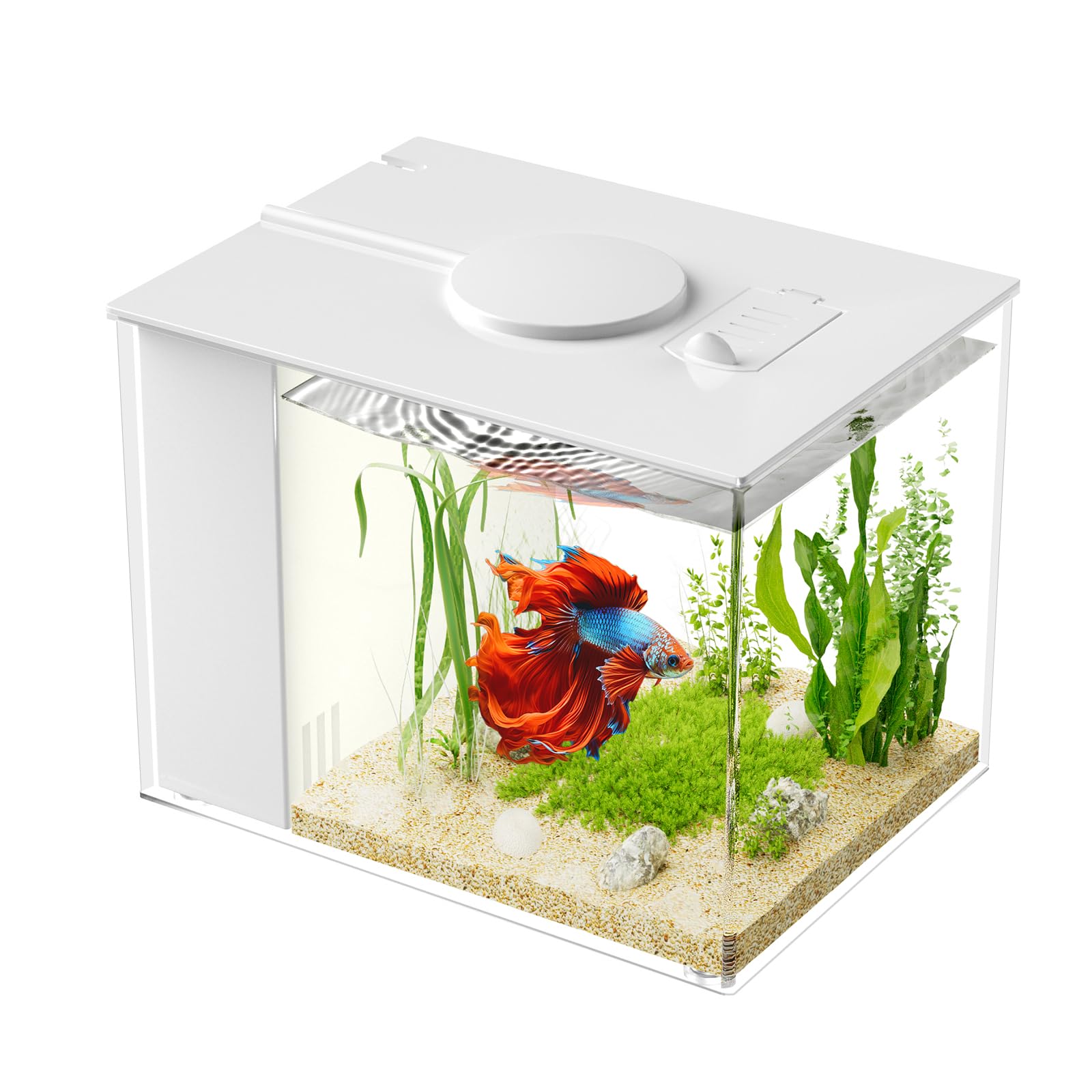 Photo 1 of ***FINAL SALE NO RETURN NO REFUND**** ****Vehipa 2.9L (0.78 Gal) Betta Fish Aquarium, Acrylic Small Fish Tank Kit with Water Filter Pump & LED Light, Ideal for Small Fish, Plants and Shrimp, White
**MISSING PUMP**